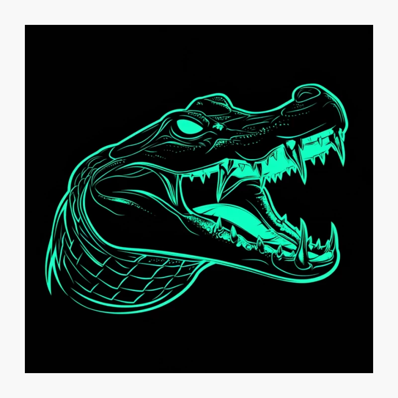 Neon Alligator: Glowing Digital Art of Fierce Reptile Pin