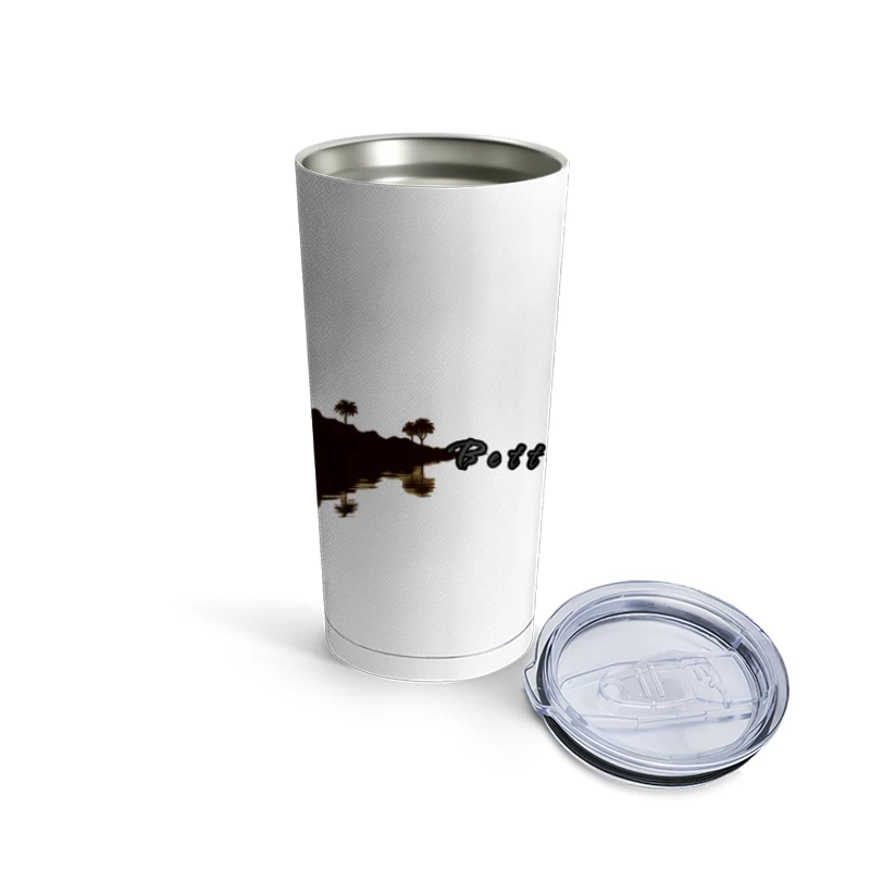 Solitary Figure on Reflective Island with Text Travel Mug