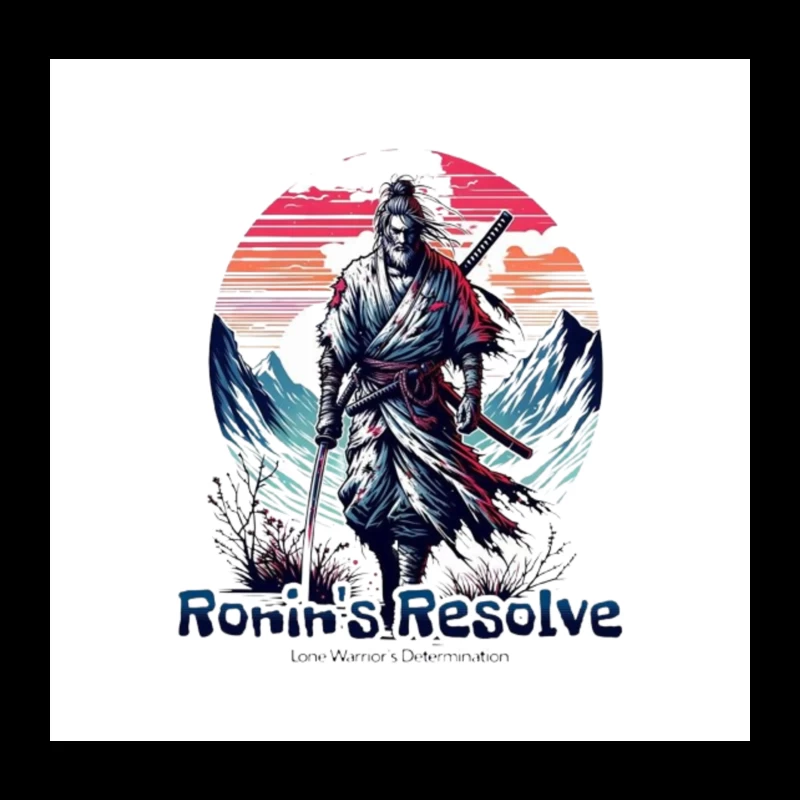 Lone Ronin's Resolve Against Mountain Sunset Throw Pillow