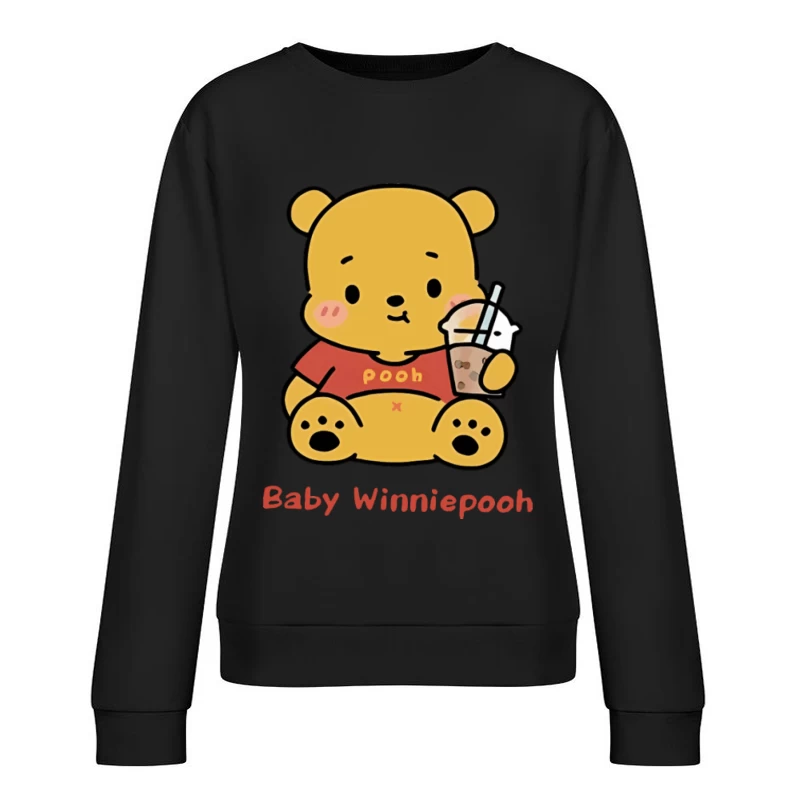 Niedlicher Baby Winnie Pooh mit Getränk Damen Pullover Sweatshirt