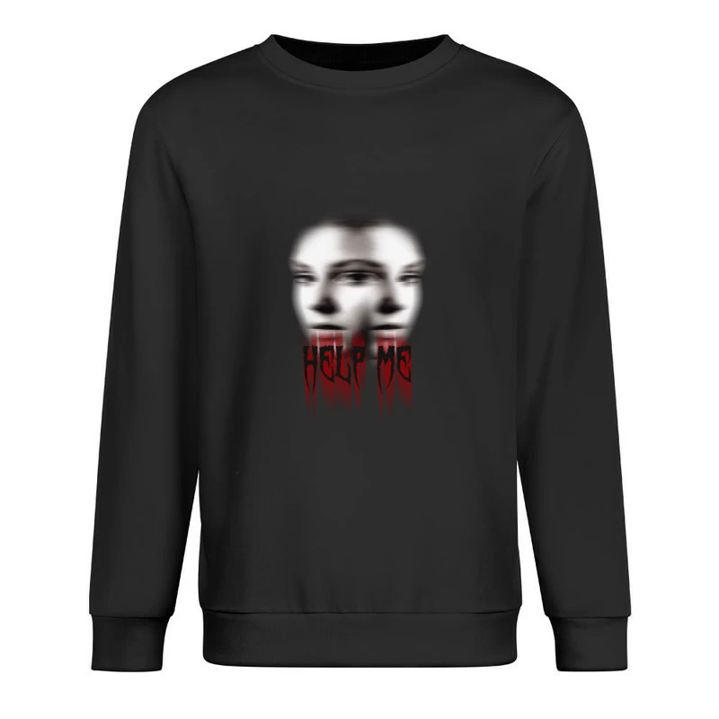 Unheimliches Doppelbild mit Hilfe-Aufruf Herren Pullover Sweatshirt