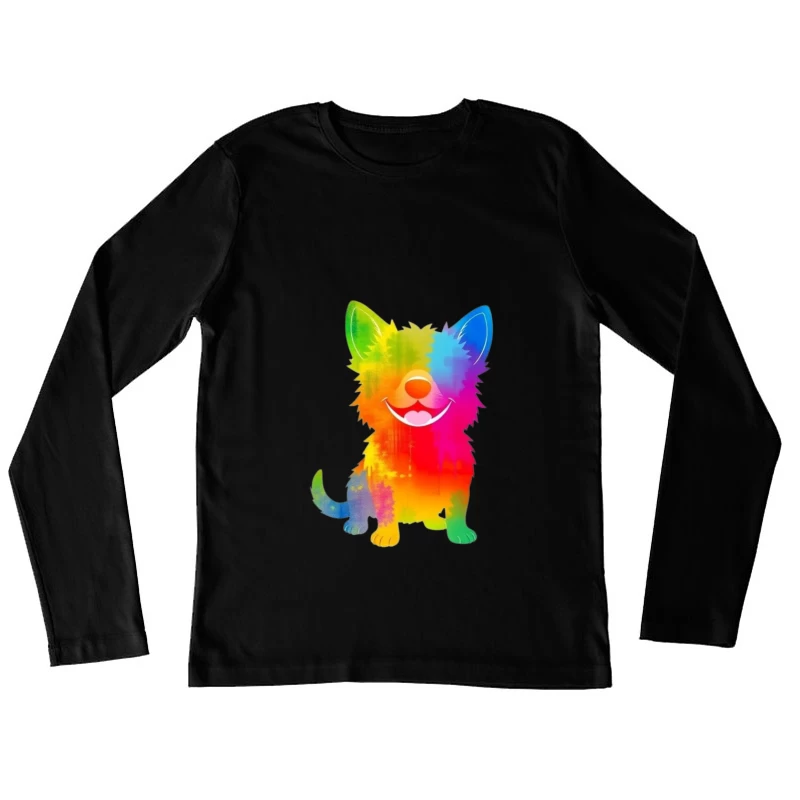 Colorful Cartoon Dog Illustration Female Long Sleeve T-Shirt