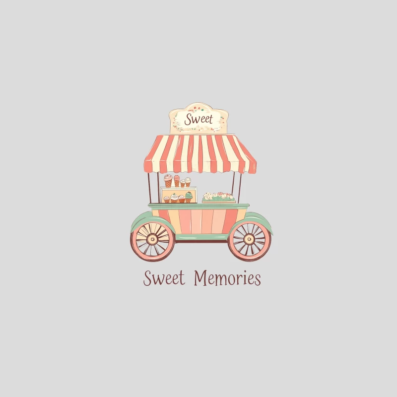 Vintage Sweet Memories Ice Cream Cart Illustration Baseball Cap