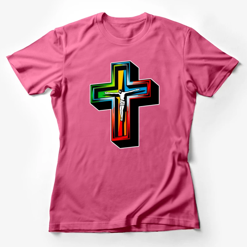 Colorful Modern Christian Cross with Crucifixion Female T-Shirt