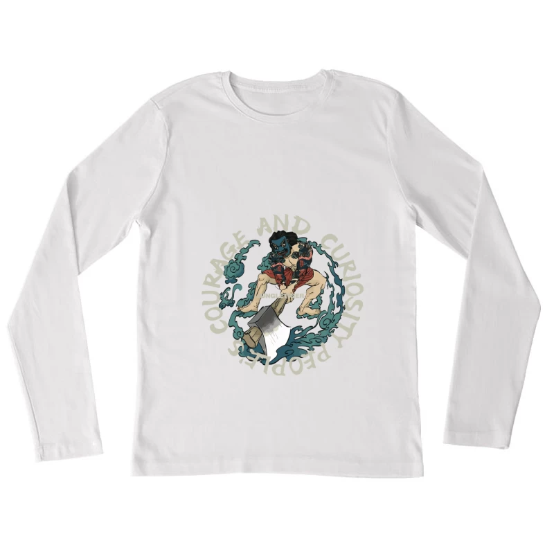 Kriegerdesign mit Axt und Schriftzug Damen Langarm T-Shirt