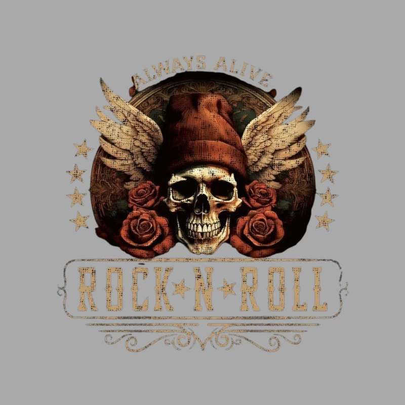 Rock and Roll Skull with Wings and Roses Male Pullover Hoodie