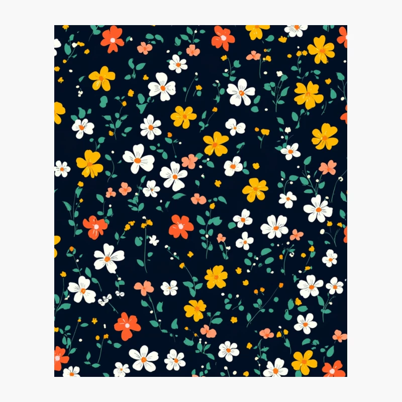 Vibrant Retro Floral Pattern on Dark Background Cotton Tote Bag