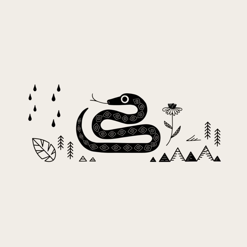 Minimalist Nature Scene: Snake in Rainy Forest Bucket Hat