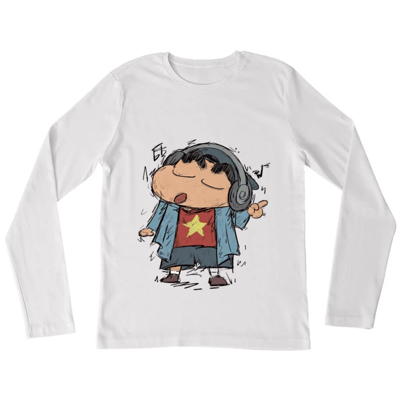 Kind hört Musik mit Kopfhörern Damen Langarm T-Shirt