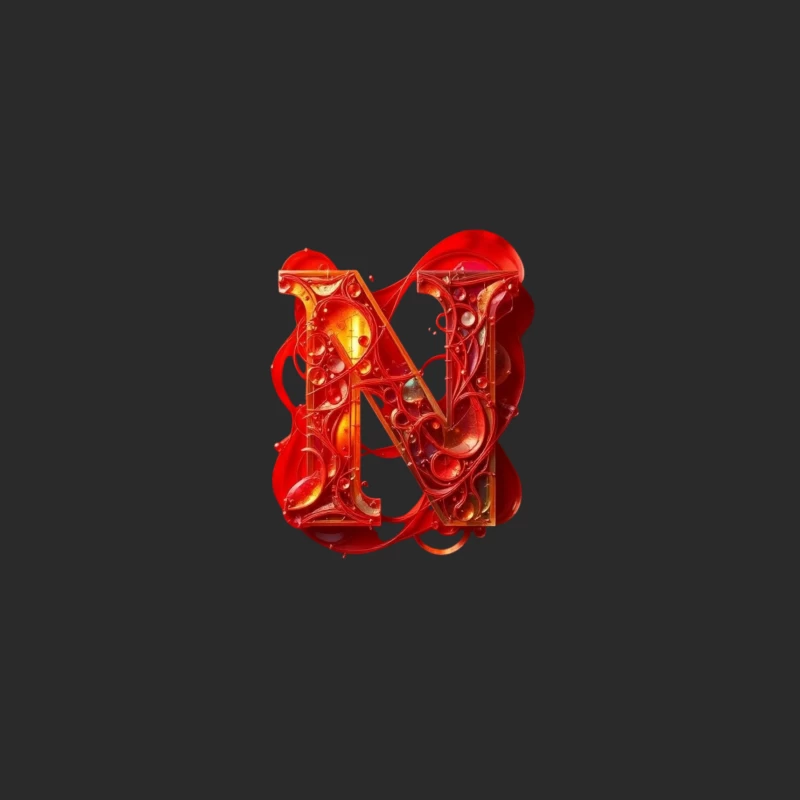 Abstract 3D Liquid Letter N in Vibrant Red Baseball Cap