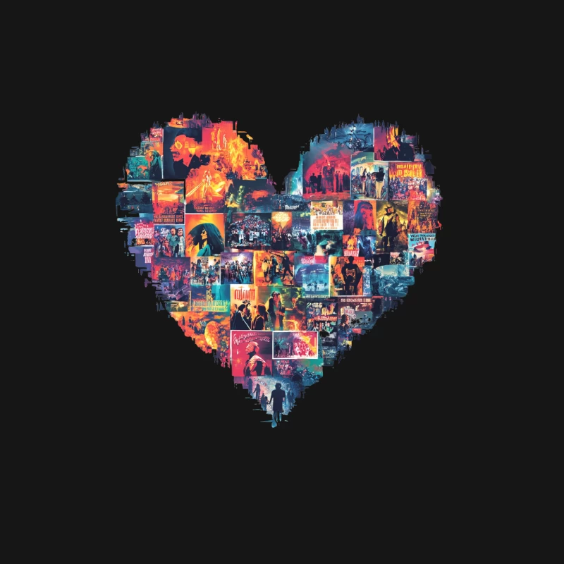 Heart-Shaped Musical Collage: A Vibrant Tribute to Concerts and Album Art Male T-Shirt