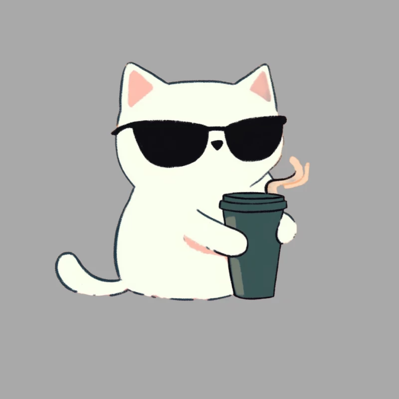Cool Cartoon Cat with Sunglasses and Coffee Female Pullover Hoodie