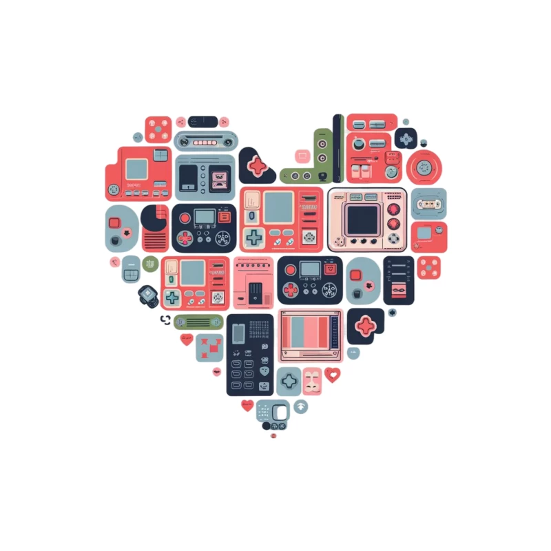 Retro Technology Love: Heart-Shaped Vintage Electronics Illustration Tapestry