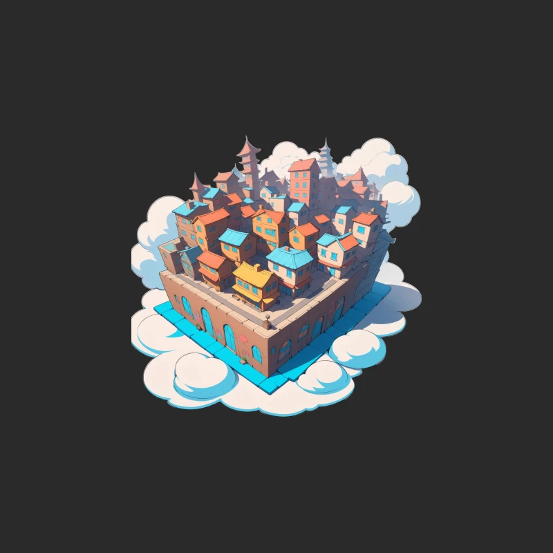 Whimsical Colorful City in the Clouds Baseball Cap
