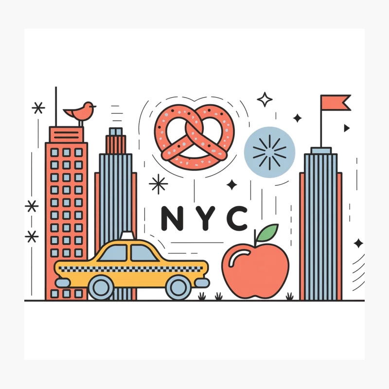 Iconic New York City Illustrated Symbols Throw Pillow