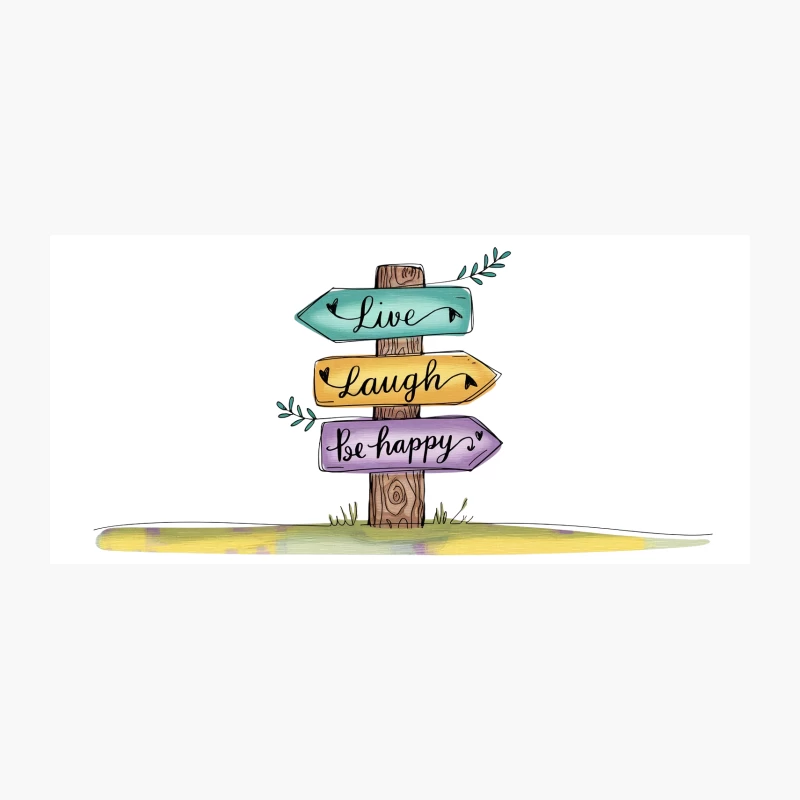 Inspirational Wooden Sign Post: Live, Laugh, Be Happy Coffee Mug