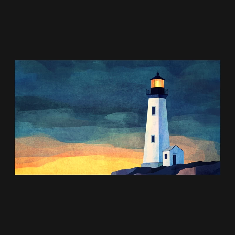 Dramatic Lighthouse Sunset: Coastal Seascape Painting Desk Mat