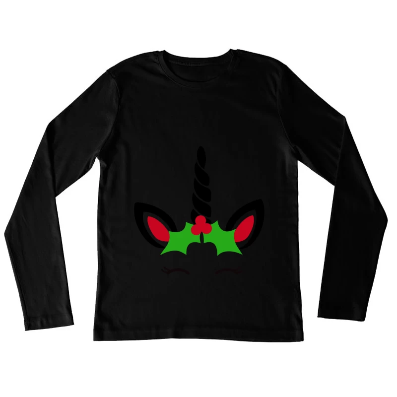 Corne de Licorne Festive avec Feuilles de Houx et Cils Femme Manches Longues T-Shirt