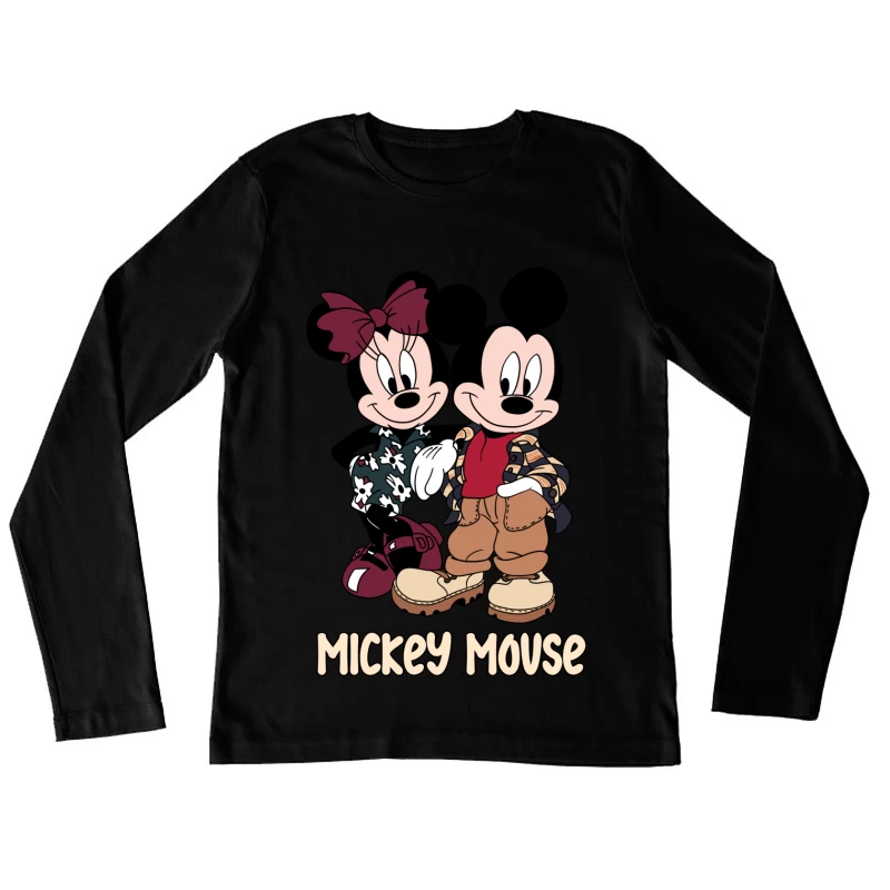Retro Stil von Micky Maus und Minnie Damen Langarm T-Shirt