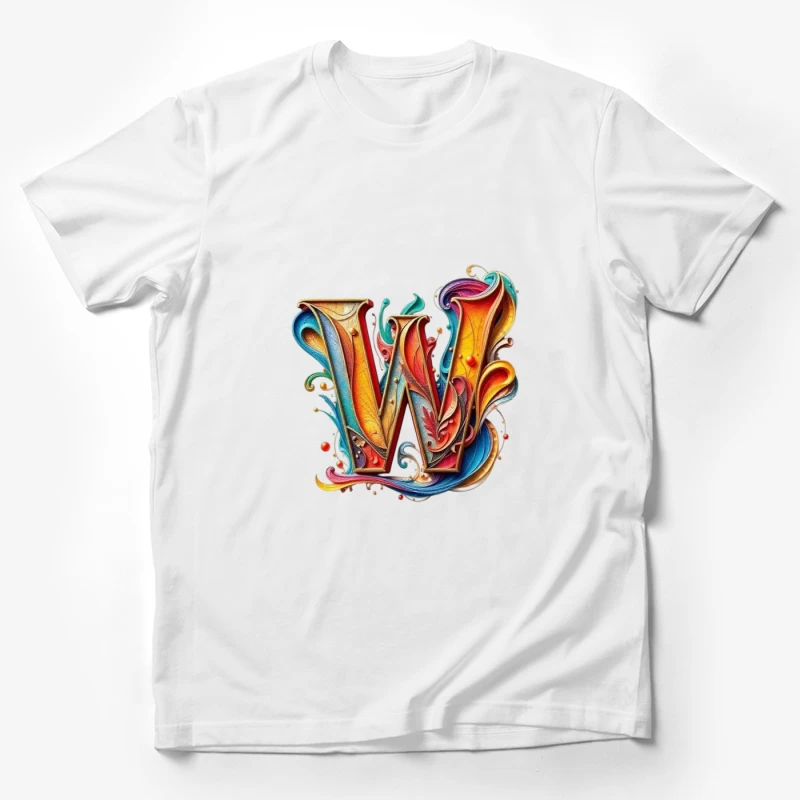 Ornate Colorful Typography: Decorative Letter W Design Male T-Shirt