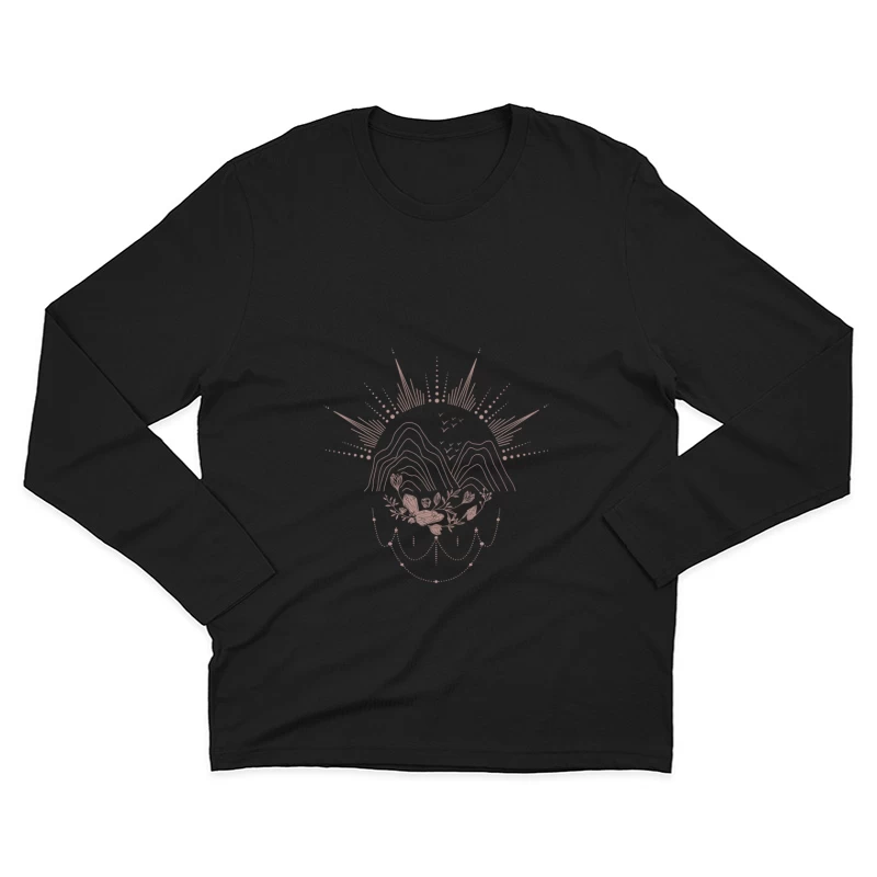 Mandaladesign mit Bergen und Blumen Herren Langarm T-Shirt