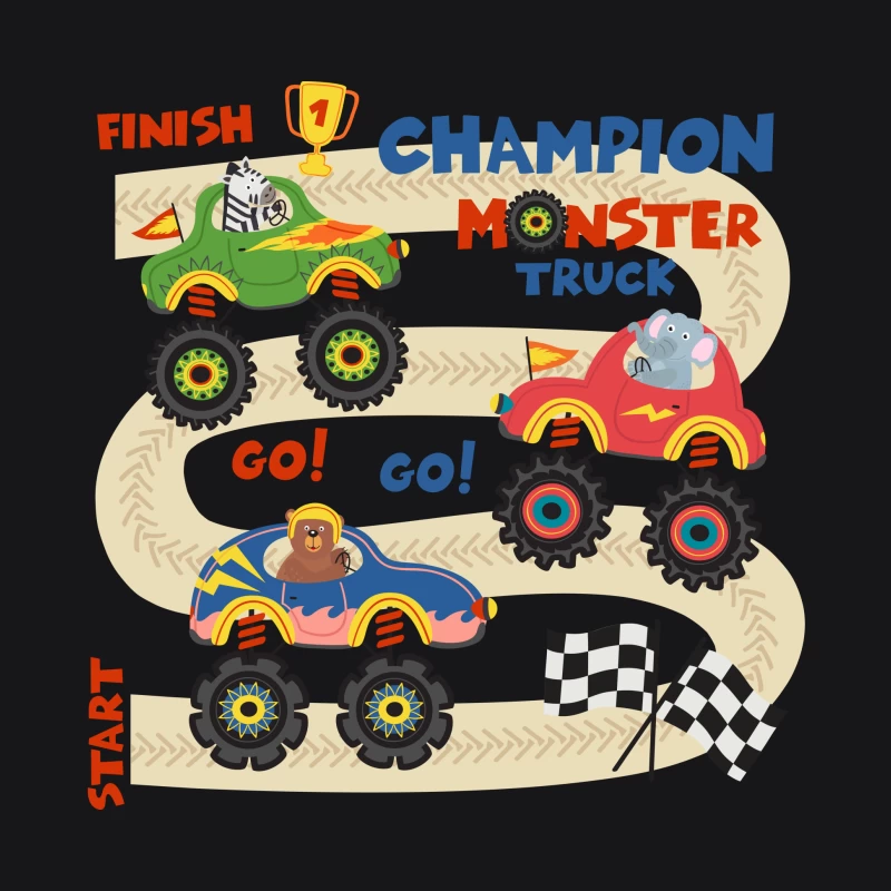 Monstertruck-Champion-Rennen mit Tieren Herren Pullover Hoodie
