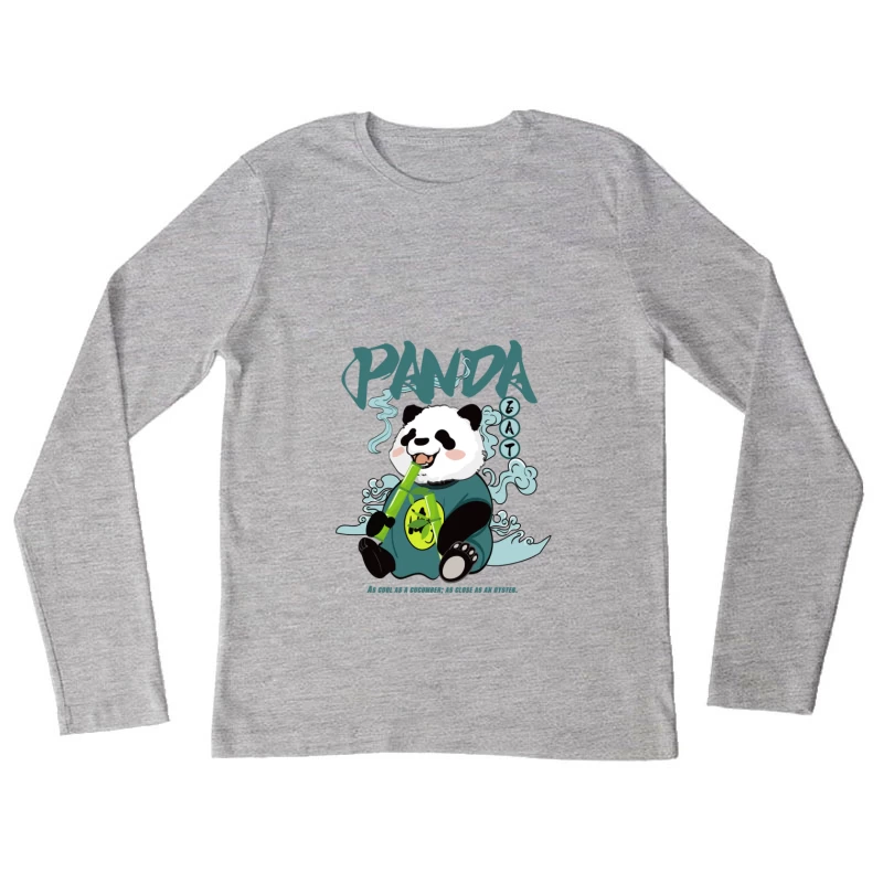 Lustiger Panda mit Bambus Damen Langarm T-Shirt