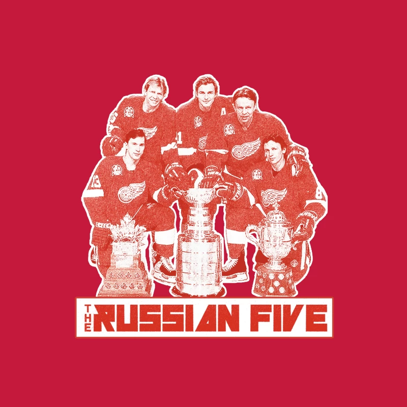 The Russian Five: Legendary Detroit Red Wings Hockey Unit with Championship Trophies Tapestry