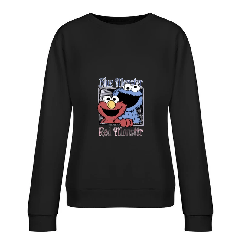 Blaues und rotes Monster Zeichnung Damen Pullover Sweatshirt