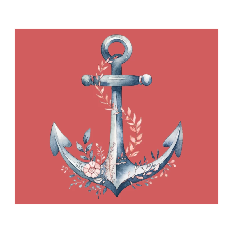Watercolor Floral Anchor Illustration Tapestry