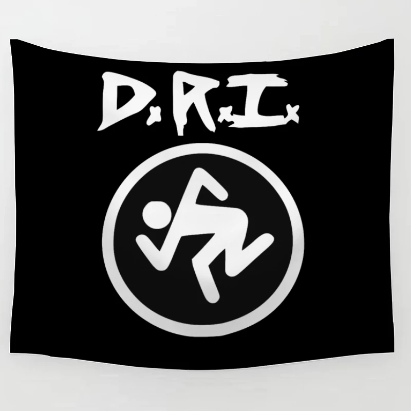 DRI Records Running Man Logo in Black and White Circle Tapestry