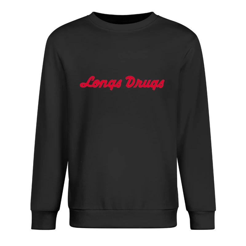 Vintage Longs Drugs Pharmacy Red Cursive Logo Male Pullover Sweatshirt