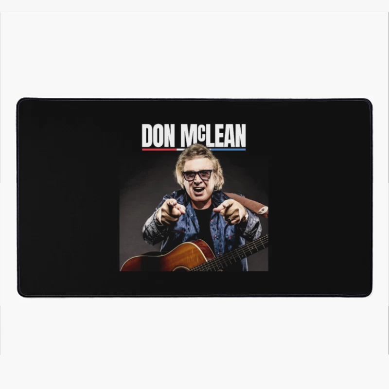 Energetic Musician Performing with Acoustic Guitar in Blue Jacket Desk Mat