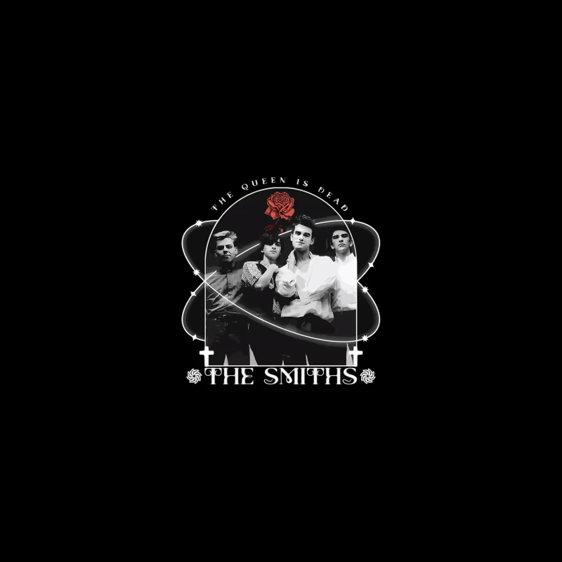 The Smiths - Vintage Black and White Band Portrait with Red Rose iPhone Case