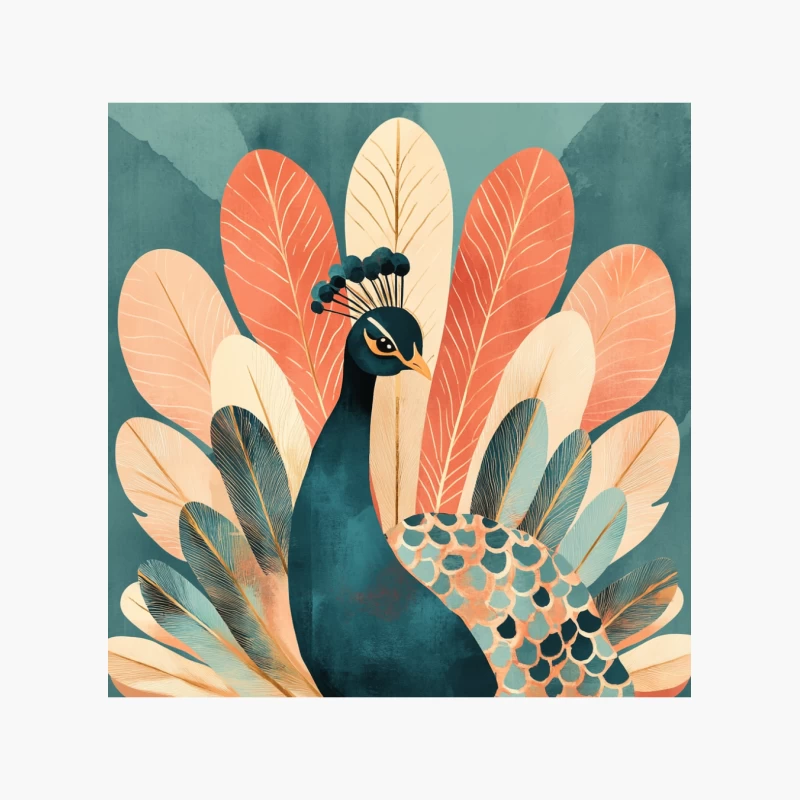 Stylized Peacock Illustration: Decorative Colorful Graphic Art Cotton Tote Bag