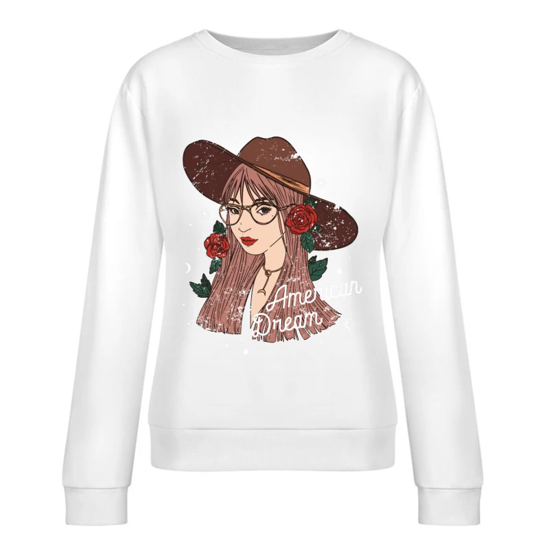 Jeune Femme avec Chapeau et Roses Femme Sweat-shirt à enfiler