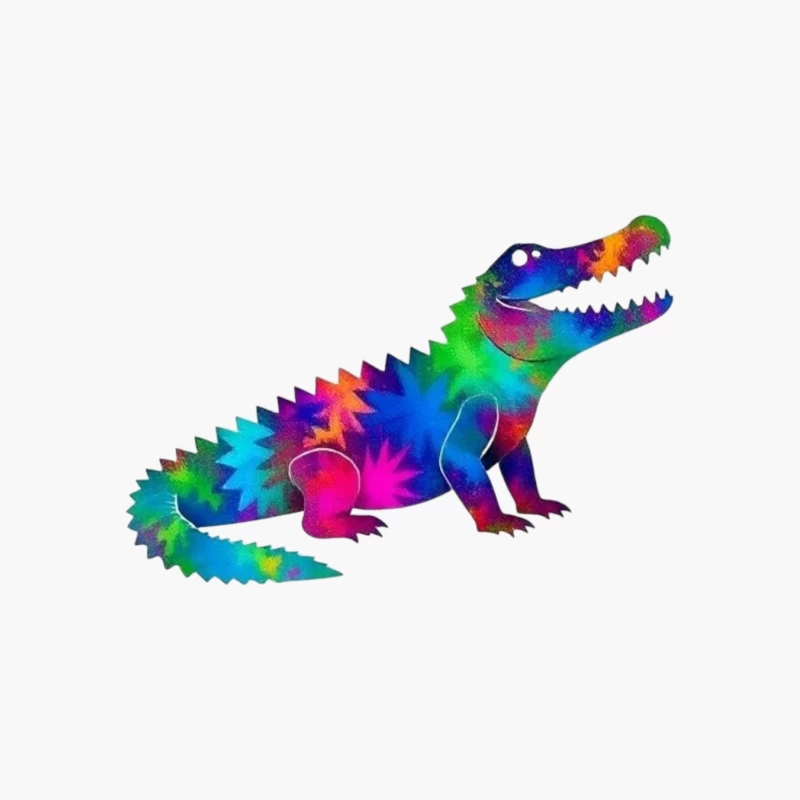 Rainbow Tie-Dye Dinosaur Digital Art Cotton Tote Bag