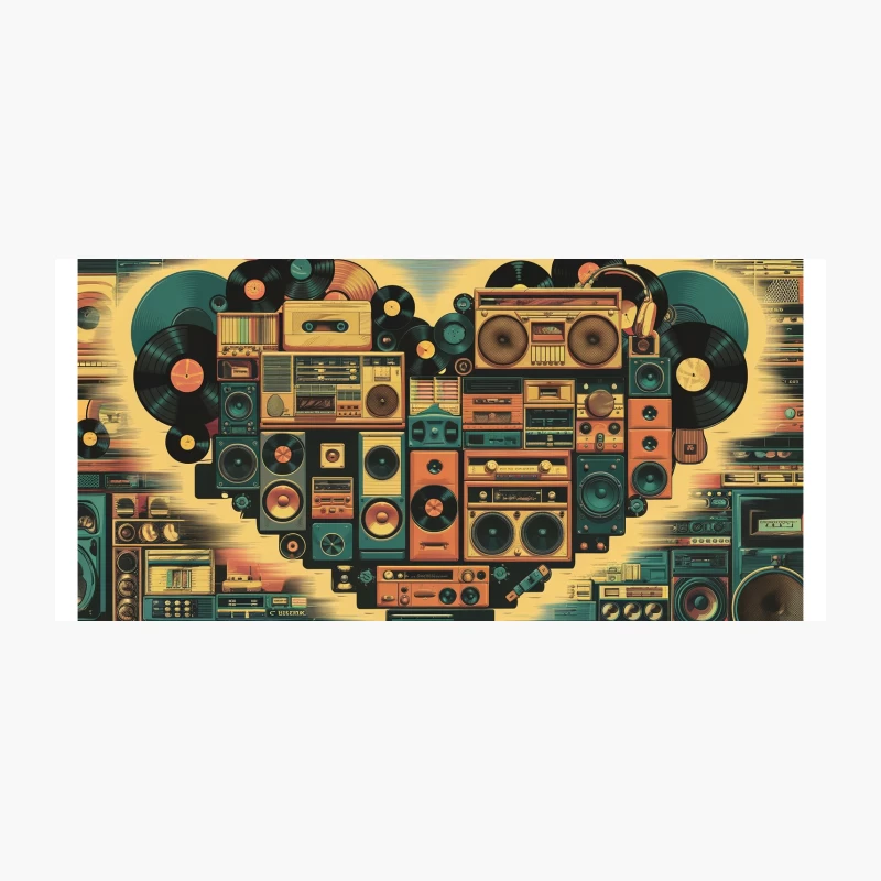 Nostalgic Audio Collage: A Symphony of Vintage Music Devices Coffee Mug