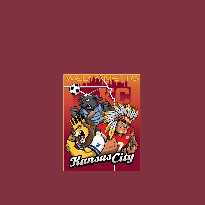 Kansas City Sports Mascots with City Skyline Illustration iPhone Case