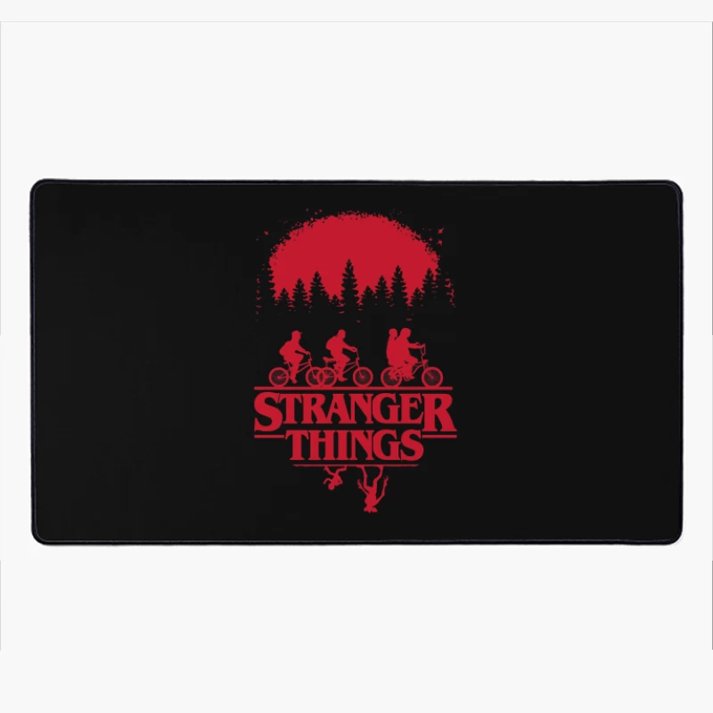 Stranger Things Red Silhouette Poster with Kids on Bikes Desk Mat