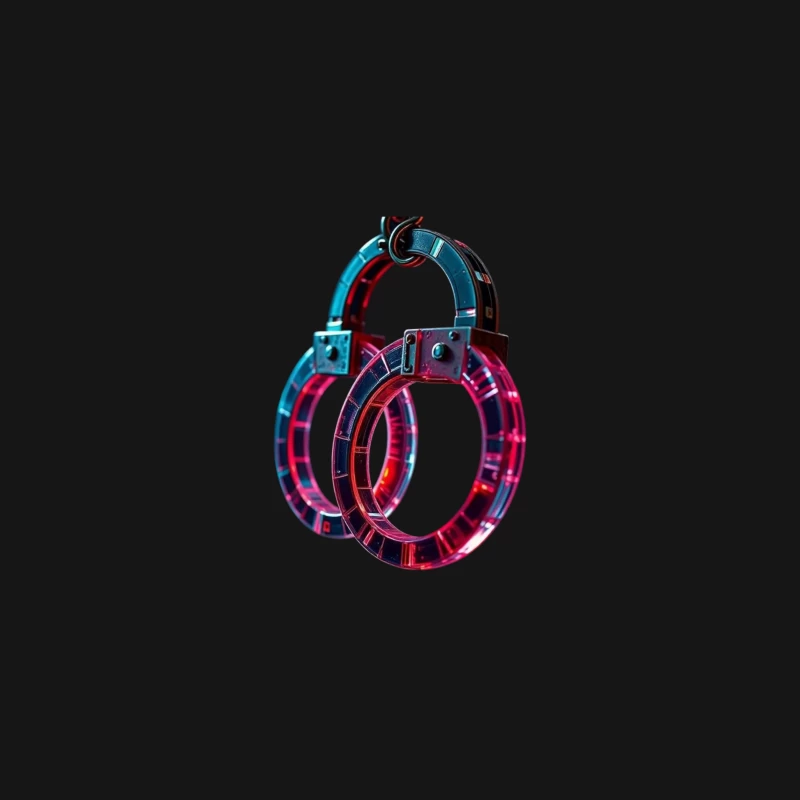 Illuminated Cyberpunk Handcuffs with Neon Pink and Blue Glow Desk Mat