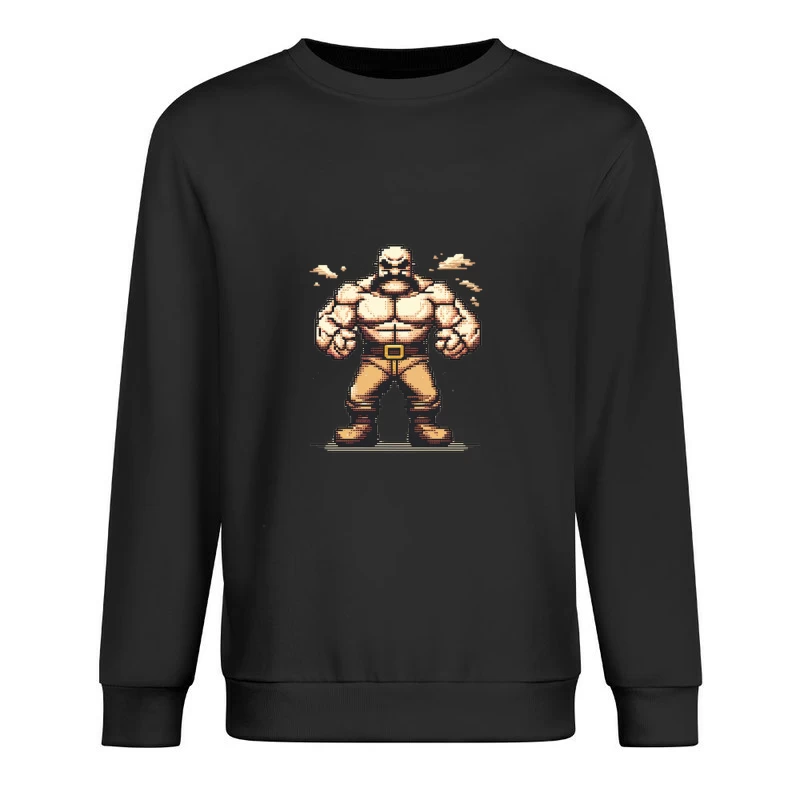 Muscular Pixel Art Fighter Character in Retro Gaming Style Male Pullover Sweatshirt