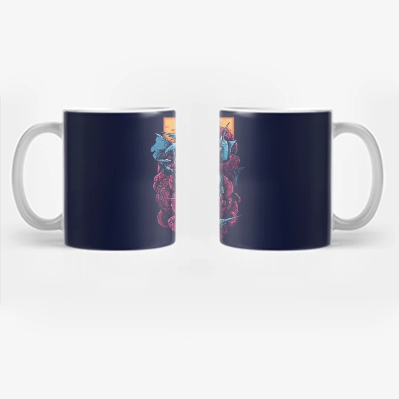 The Crimson Kraken vs. Blue Marlin Coffee Mug