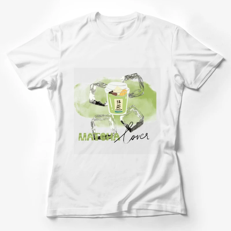 Cute Matcha Latte Cartoon in Glass Cup Female T-Shirt