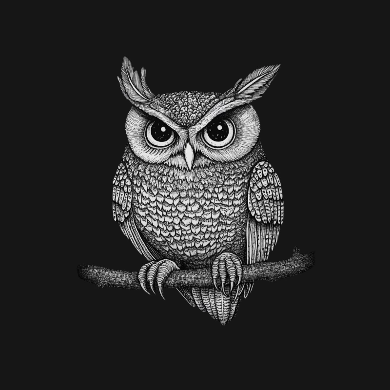 Detailed Black and White Owl Illustration Mouse Pad