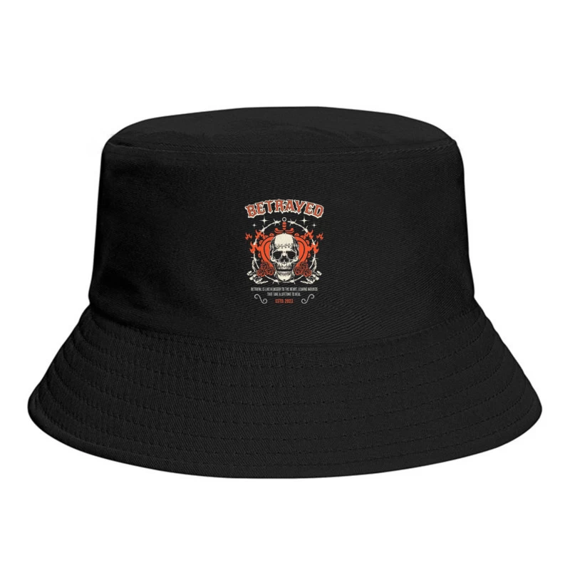 Vintage Gothic Skull with Roses and Betrayed Typography Design Bucket Hat