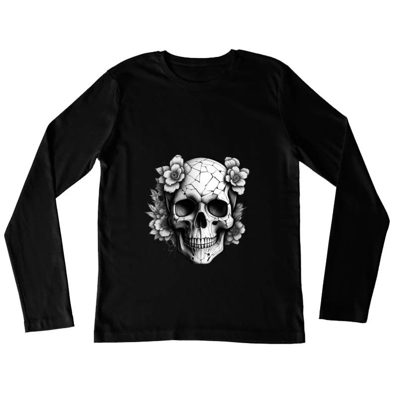Cracked Skull with Flowers Female Long Sleeve T-Shirt