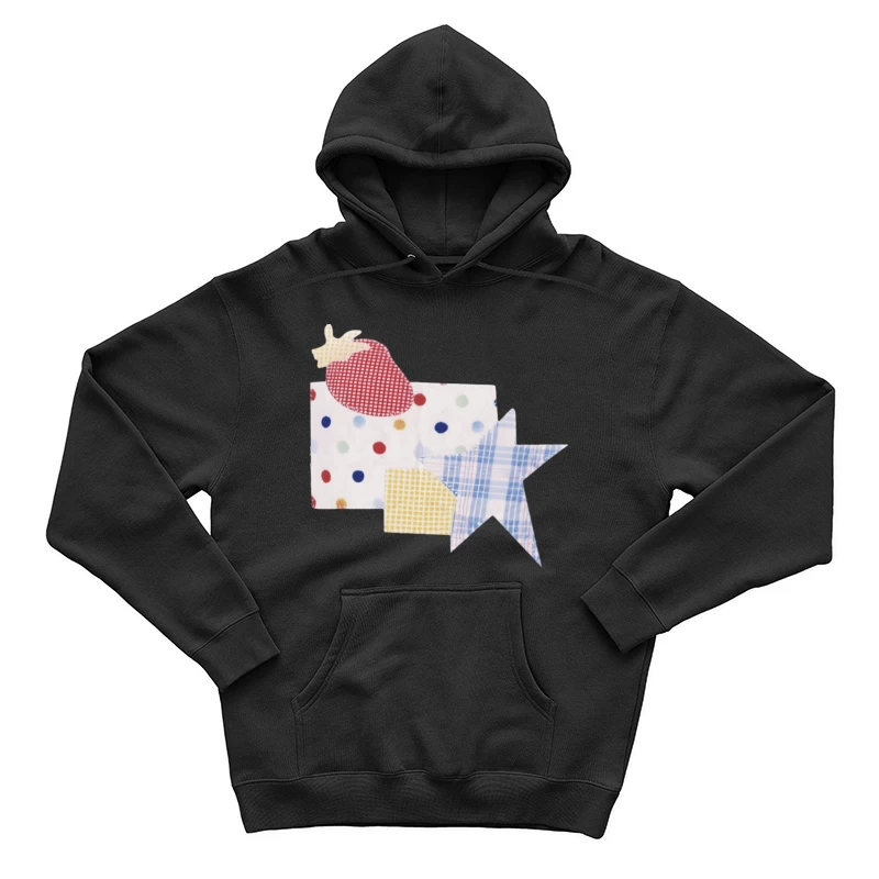 Patchwork-Muster mit Erdbeere, Stern und Punkten Herren Pullover Hoodie
