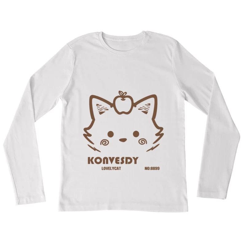 Katzenlogo mit Apfel Damen Langarm T-Shirt