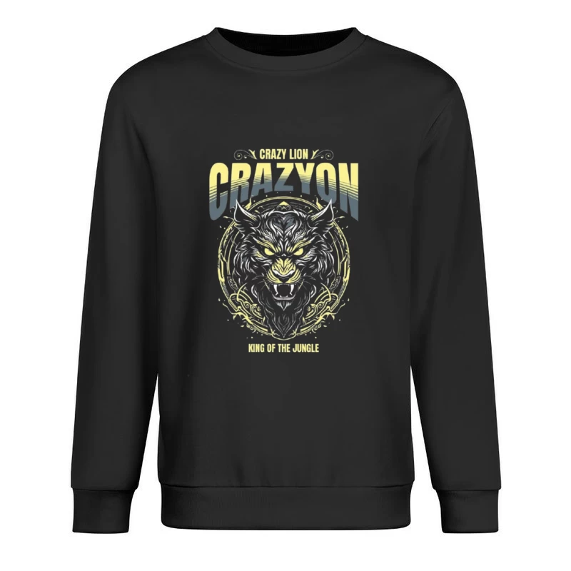 Fierce Tiger Tribal Art with "Crazyon" Typography Design Male Pullover Sweatshirt